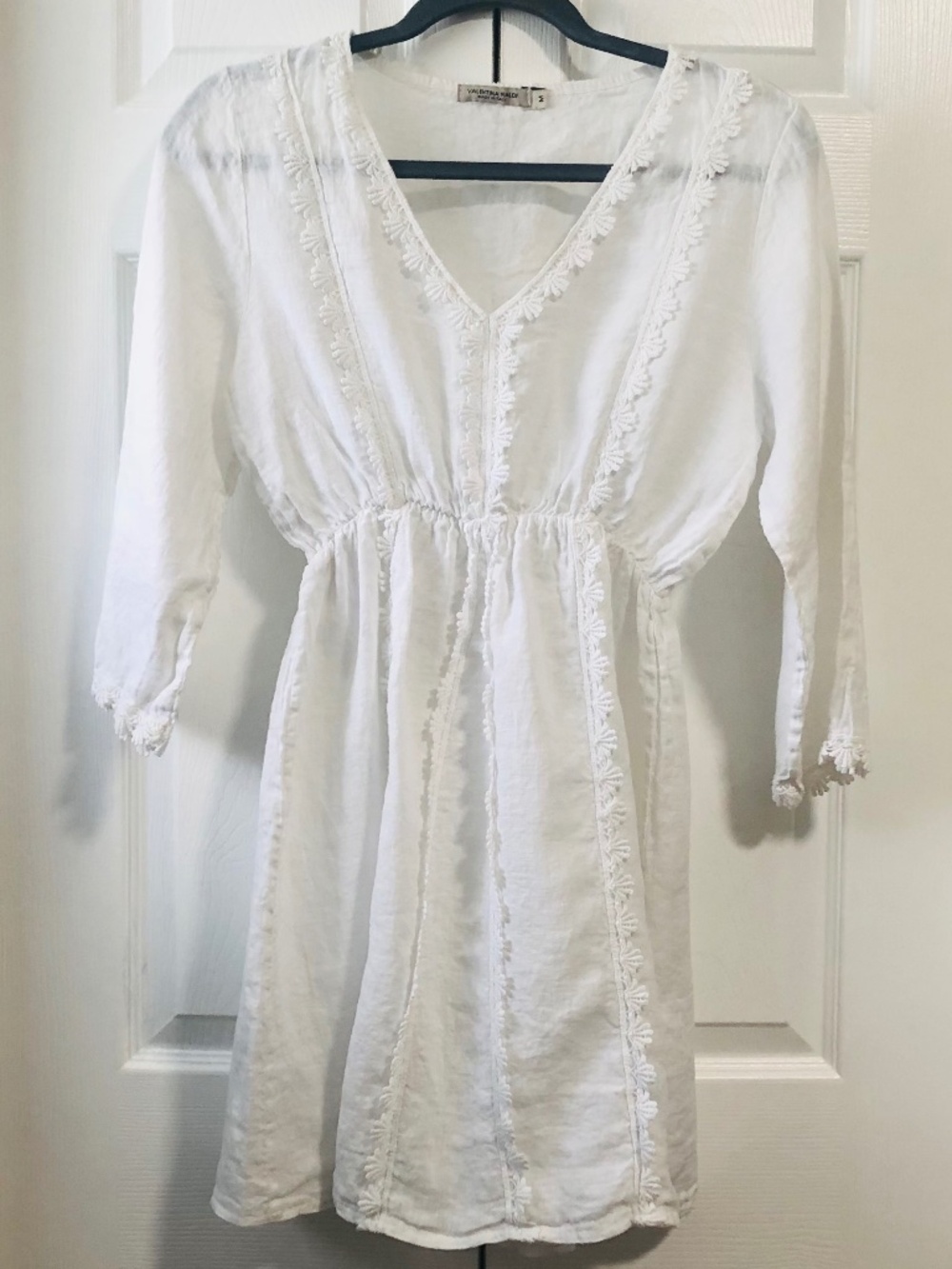 Valentina Naldi White Boho Linen Blend Mini Dress Made In Italy Size Medium - Picture 1 of 11
